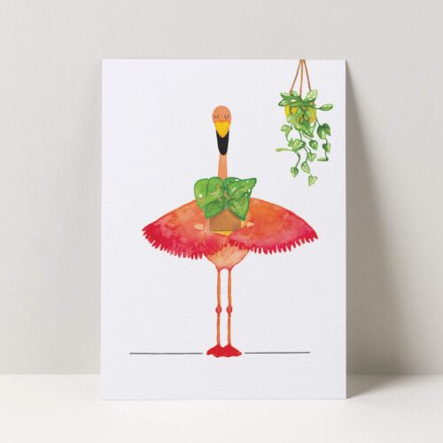 wenskaart flamingo plant