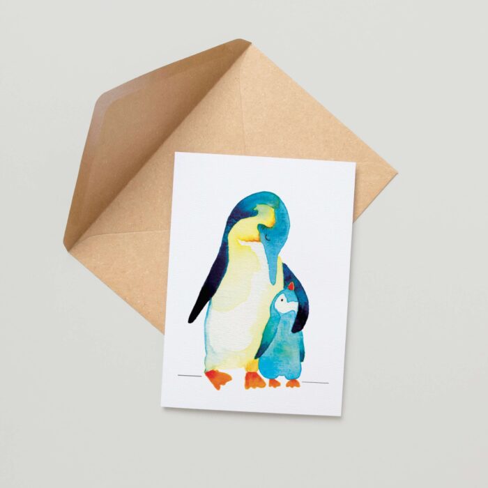 wenskaart grote en kleine pinguin