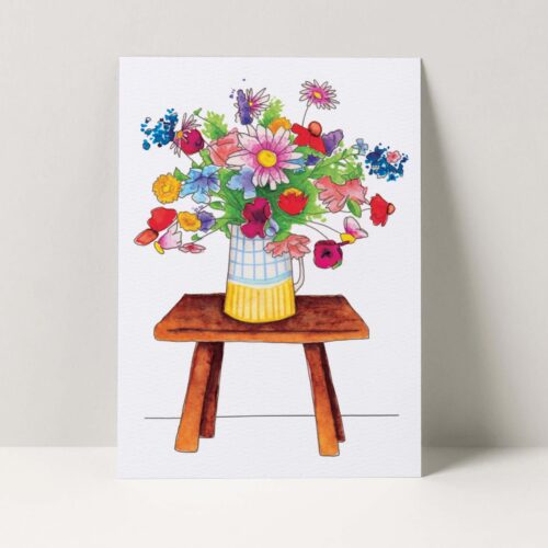 Wenskaart bos bloemen in vaas