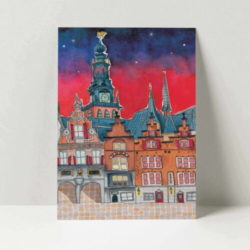 Wenskaart Grote Markt nacht