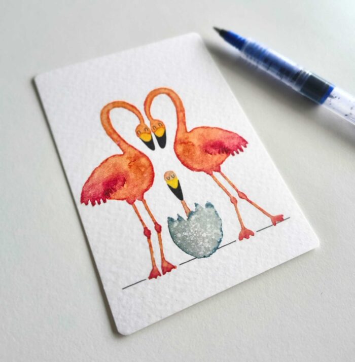 minikaartje familie flamingo
