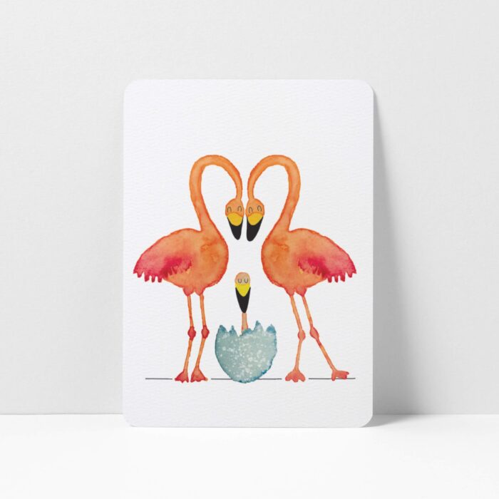 minikaartje familie flamingo